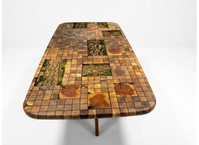 Mesa de comedor Resina epoxi Mesa de comedor Mosaico Mesa 90 cm Madera Marrón Nuevo