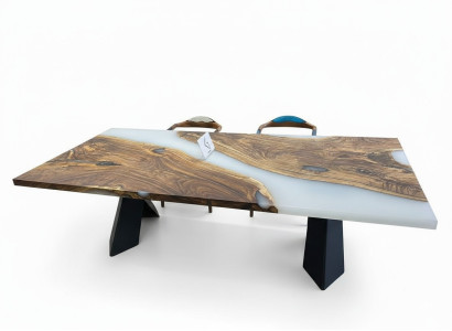 Gran mesa de comedor Mesa de comedor Resina epoxi Mesa de cocina Mesa Madera Marrón