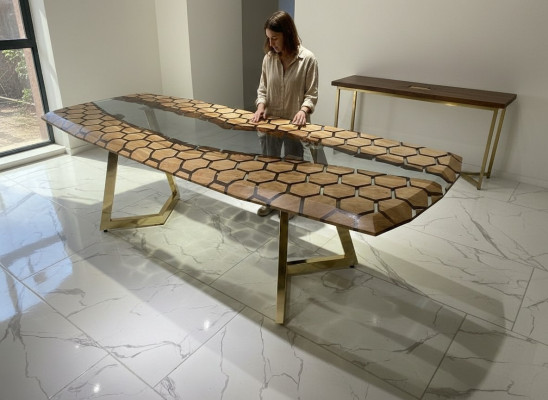 Mesa XXL para comedor, mesa de comedor, resina epoxi, mesa de cocina grande, madera, marrón.