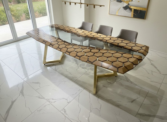 Mesa XXL para comedor, mesa de comedor, resina epoxi, mesa de cocina grande, madera, marrón.