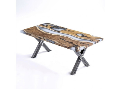 Mesa de cocina Mesa de comedor Resina epoxi Mesa de comedor Mesa de 160 cm Madera Marrón