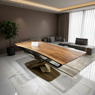 Mesa de comedor Mesas de conferencia Mesa de comedor Mesa de resina epoxi Mesa de madera Marrón