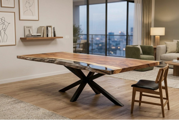 Mesa de comedor Mesas de conferencia Mesa de comedor Mesa de resina epoxi Mesa de madera Marrón