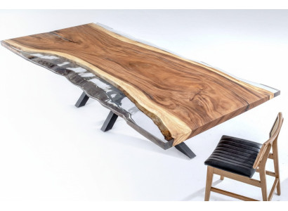 Mesa de comedor Mesas de conferencia Mesa de comedor Mesa de resina epoxi Mesa de madera Marrón