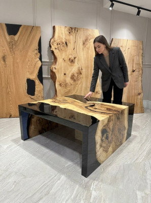 Mesa de centro de resina epoxi, mesa de café de madera maciza, mesa de madera, mesa auxiliar de resina.