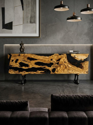Soporte de TV Aparador RTV Mueble para TV Bajo Sala de estar Epoxi marrón de madera