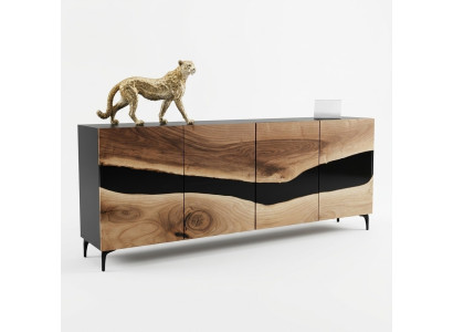 Vitrina cómoda de resina epoxi marrón de madera para sala de estar.