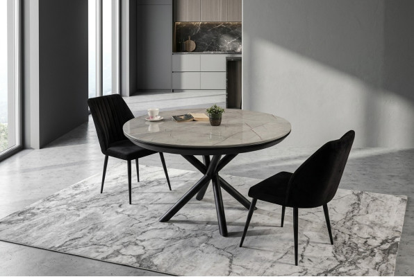 Mesa de comedor extensible redonda de madera gris nueva