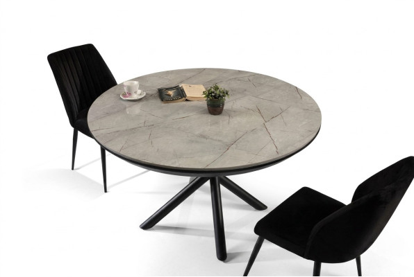 Mesa de comedor extensible redonda de madera gris nueva