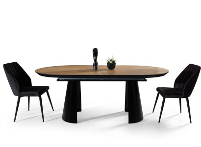 Mesa de comedor Mesa ovalada extensible de madera color café.