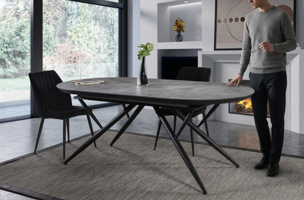 Mesa de comedor ovalada mesa de comedor mesa de cocina extensible de madera gris grande.