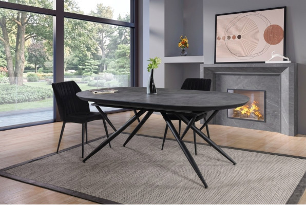 Mesa de comedor ovalada mesa de comedor mesa de cocina extensible de madera gris grande.