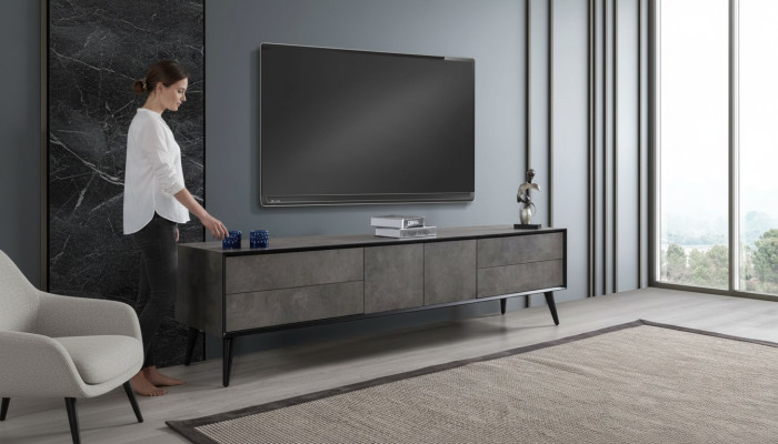Mueble de televisión RTV Stand para sala de estar Gris Madera Mesa de Buffet Moderna.