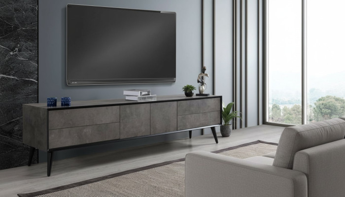Mueble de televisión RTV Stand para sala de estar Gris Madera Mesa de Buffet Moderna.