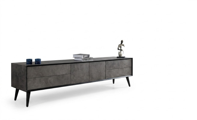 Mueble de televisión RTV Stand para sala de estar Gris Madera Mesa de Buffet Moderna.