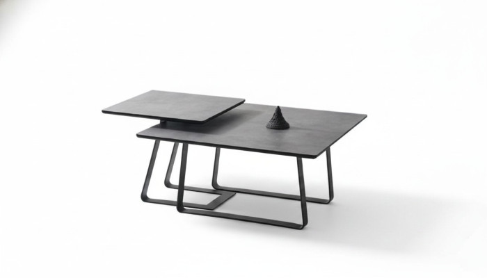 Grupo de mesas auxiliares de mesa de centro gris de 2 piezas de madera.