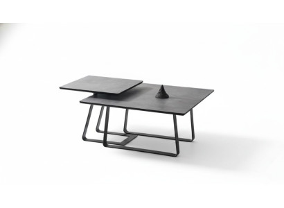 Grupo de mesas auxiliares de mesa de centro gris de 2 piezas de madera.
