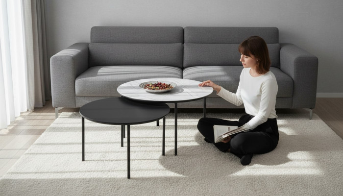 Grupo de mesa de café Mesa de centro Mesa auxiliar Negro Conjunto de mesa Madera 2 piezas