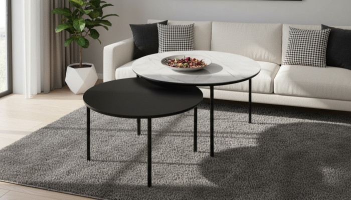 Grupo de mesa de café Mesa de centro Mesa auxiliar Negro Conjunto de mesa Madera 2 piezas