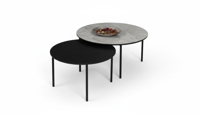 Grupo de mesa de café Mesa de centro Mesa auxiliar Negro Conjunto de mesa Madera 2 piezas