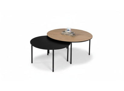 Mesa de café Mesa auxiliar Conjunto Mesa auxiliar Negro Set Marrón Madera 2 piezas
