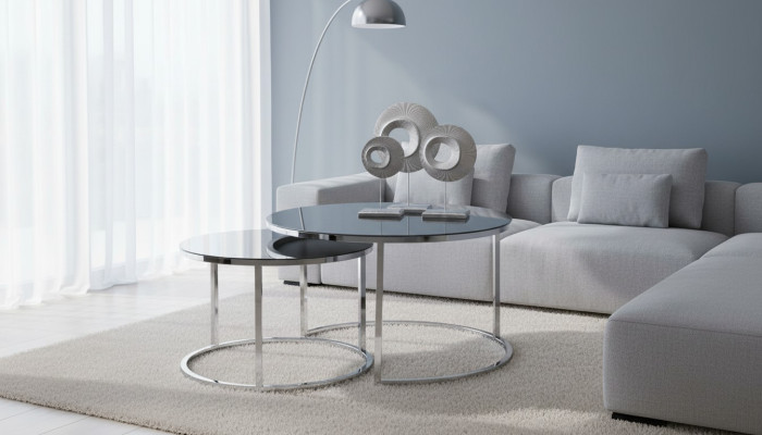 Mesa de centro de lujo Set Mesa auxiliar Mesa de café Plata Sala de estar Diseño