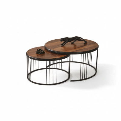 Mesa auxiliar Grupo Mesa de centro Mesa de café Marrón 2 piezas Juego de mesa Madera