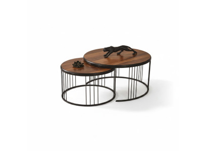 Mesa auxiliar Grupo Mesa de centro Mesa de café Marrón 2 piezas Juego de mesa Madera
