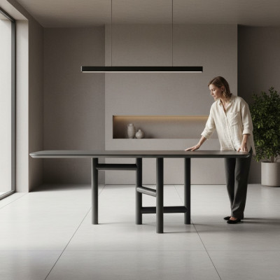 Mesa de cocina Mesa de comedor Extensible Diseño de lujo madera gris Mesa