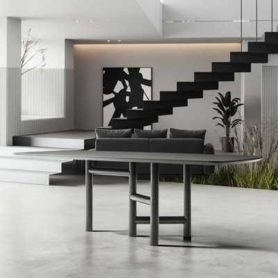 Mesa de cocina Mesa de comedor Extensible Diseño de lujo madera gris Mesa