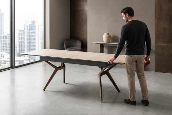 Mesa de comedor Mesa de cocina Extensible Diseño moderno Madera Gris Mesa