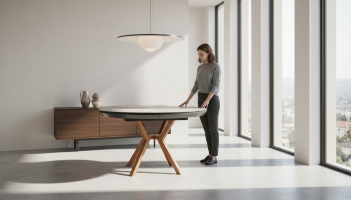 Mesa de comedor redonda mesa de comedor de lujo mesa de cocina gris comedor de madera