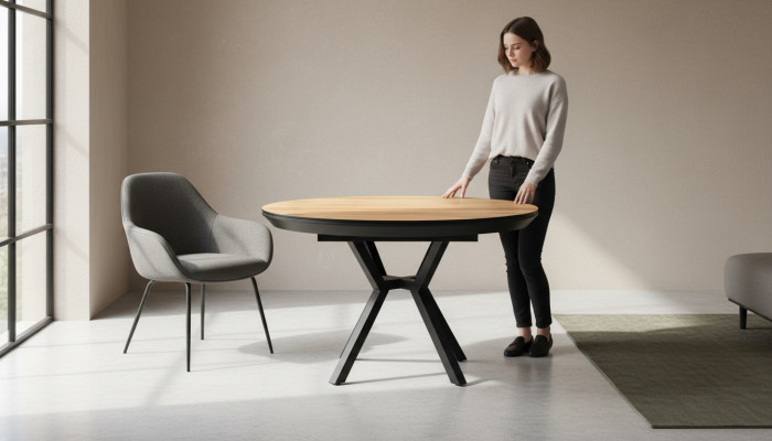 Mesa de comedor redonda de lujo en marrón para la cocina, mesa de comedor de madera de lujo para el comedor.