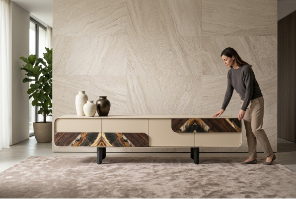 Soporte de TV RTV Aparador de madera beige Salón Mueble de pared de la sala de estar