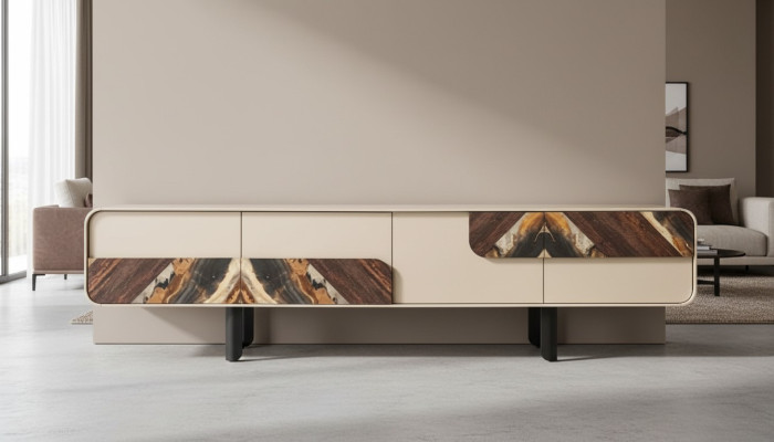 Soporte de TV RTV Aparador de madera beige Salón Mueble de pared de la sala de estar