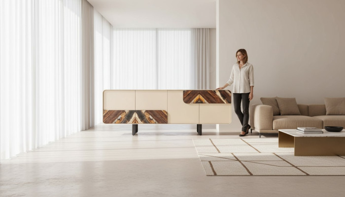 Aparador Bufé Cómoda Beige Madera Moderna Mueble Armario Diseño