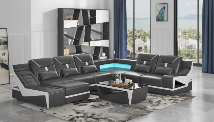 Sofá de esquina en forma de U, sofá en negro de diseñador, conjunto de esquina.