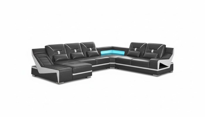 Sofá de esquina en forma de U, sofá en negro de diseñador, conjunto de esquina.
