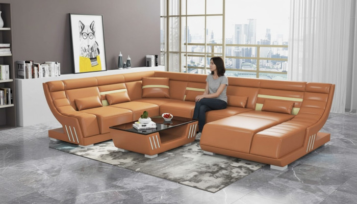Diseño Sofás Sofá en forma de U Sofá de esquina marrón Muebles.