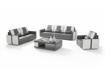 Conjunto completo de sofá de lujo gris de cuero artificial 3-2-1
