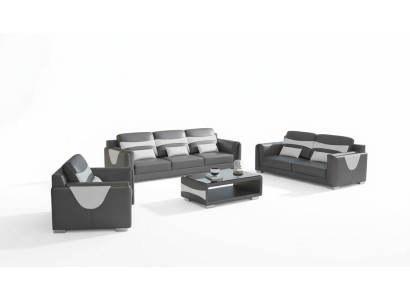 Sofá de lujo Conjunto completo de sofás gris de imitación de cuero Sofá 3-2-1