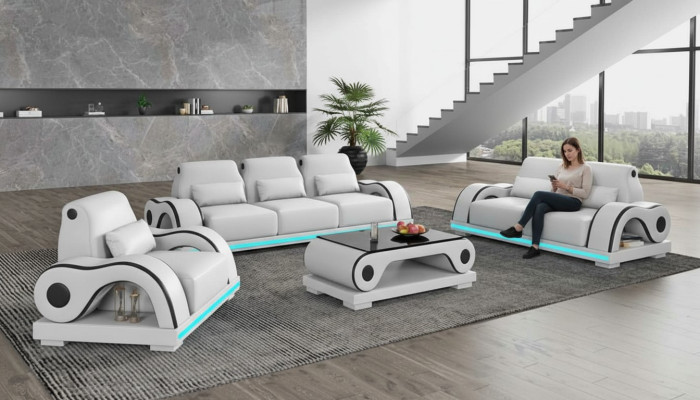 Conjunto de sofás Sofá de lujo Completo Sofá de cuero blanco moderno Sofá