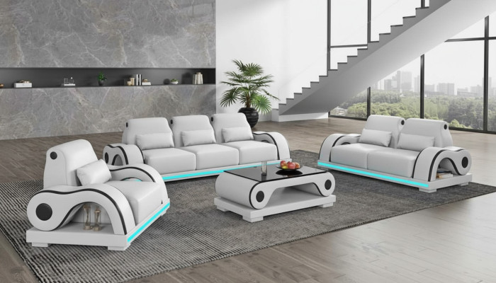 Conjunto de sofás Sofá de lujo Completo Sofá de cuero blanco moderno Sofá