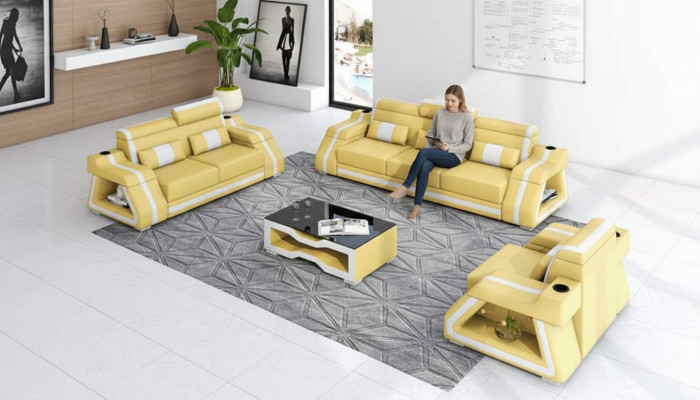Sofás de cuero Conjunto completo de sofá Juego de sofás Sofá de 3 piezas Sofás Amarillos