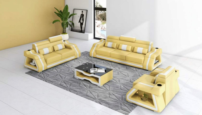 Sofás de cuero Conjunto completo de sofá Juego de sofás Sofá de 3 piezas Sofás Amarillos