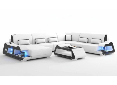 Sofá grande conjunto de sala de estar XXL en forma de U Sofá de esquina Sofá de cuero blanco Sofás