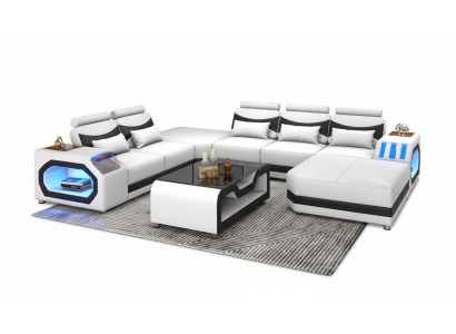 Sofá grande en forma de U para sala de estar Sofá de esquina Sofá de cuero blanco Sofás