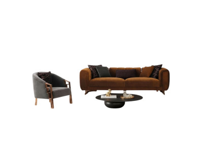 Conjunto de sofás de tres plazas y sillón marrón de tela, juego completo de sofá.