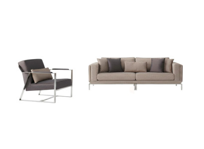 Sofá conjunto completo Conjunto de sofás beige Sofá tapizado Sofá de tela 2 piezas Sofá