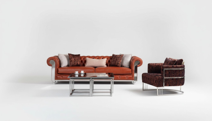  Chesterfield conjunto de muebles de cuero artificial de tres plazas marrón conjuntos de sofás sofás